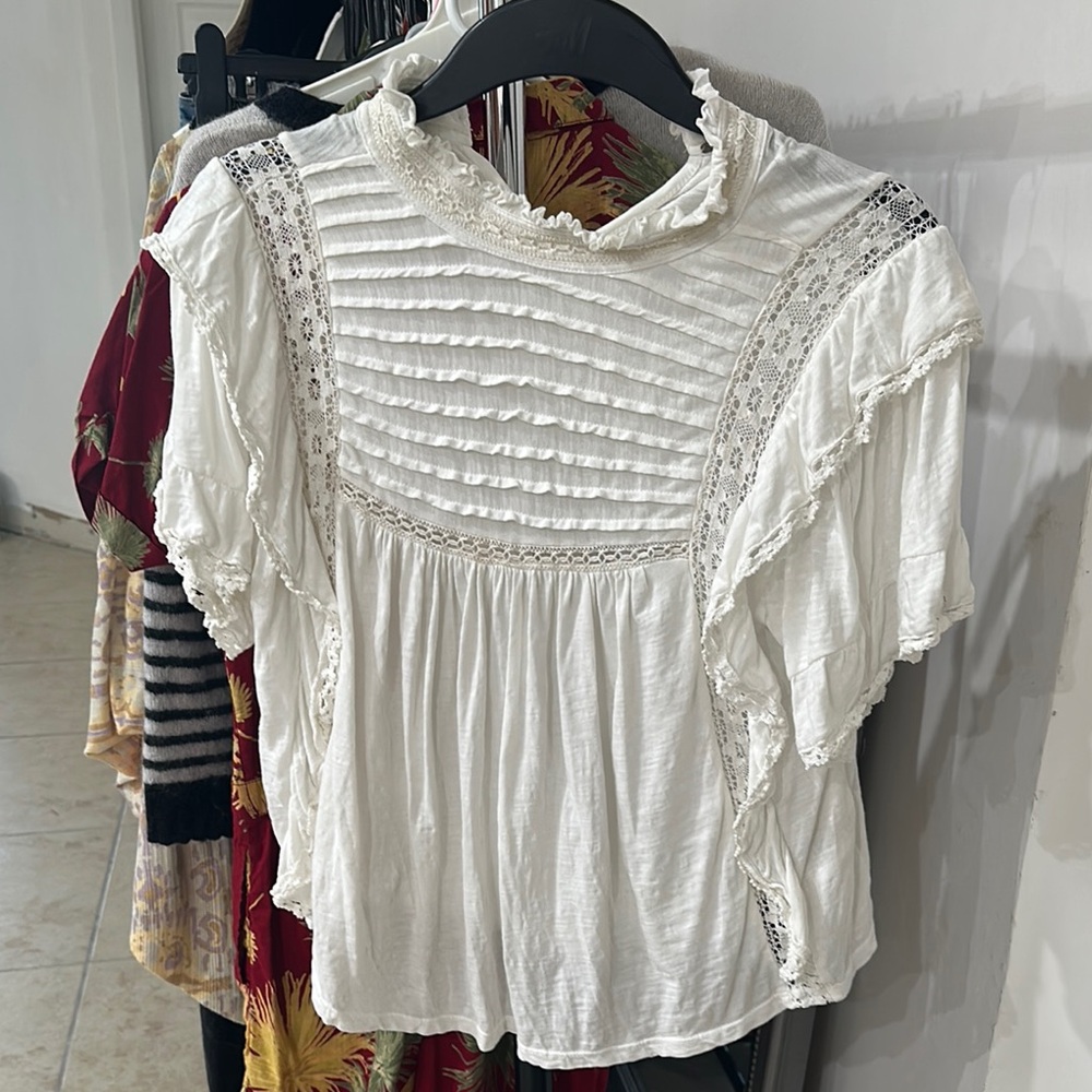 White Lace Trimmed Women's Top